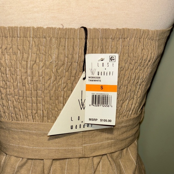 LOST & WANDER Chic tan/white striped Button-Down Halter Mini Dress size Small - Picture 7 of 13